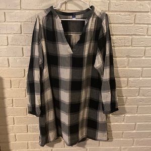 Long-Sleeve Plaid Mini Swing Dresss